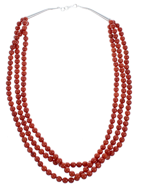 3-Strand Coral And Sterling Silver Southwest Bead Necklace JX121449